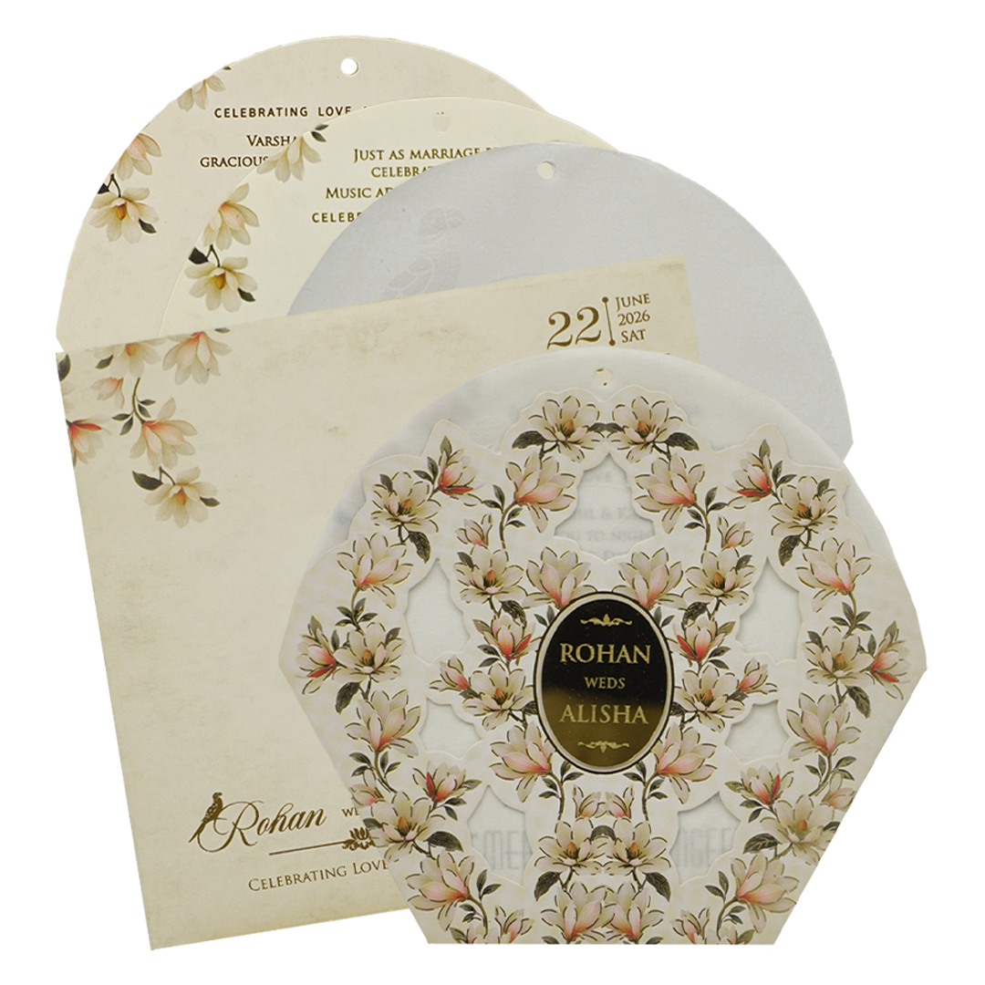 Ivory Cream Floral Laser-cut Wedding Card - KFR16180