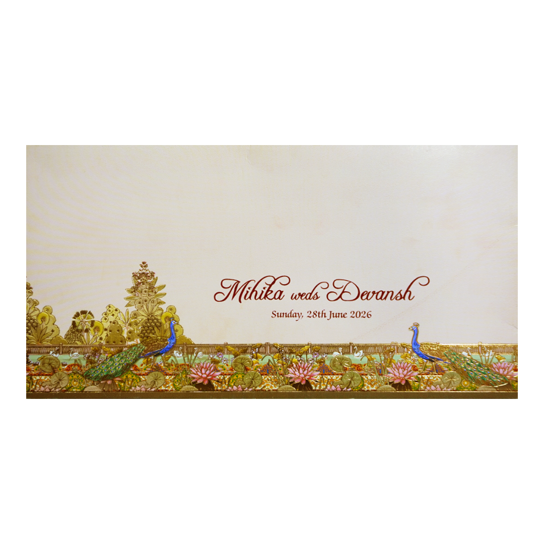 Pink Embossed Ganesha Boxed Type Wedding Card-KPR06450