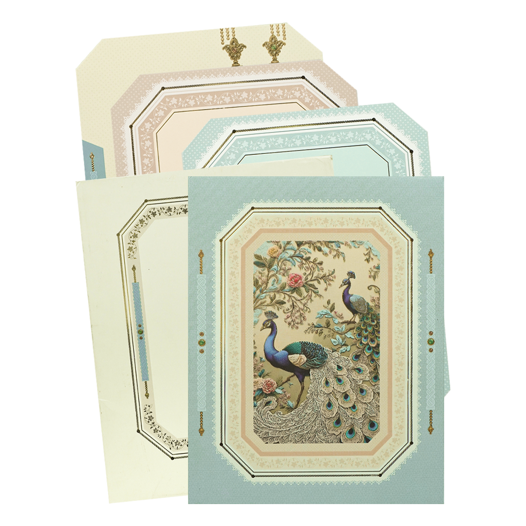 Blue Peacock Floral Padded Wedding Card-KBM05080