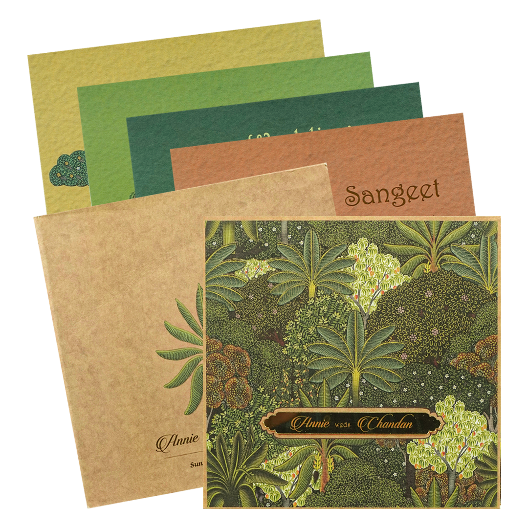 Green Forest Floral Padded Wedding Card-KBM05200