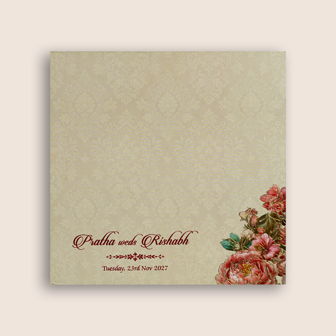 Ivory Embossed Floral Arch Padded Invitation Card - KPR026070