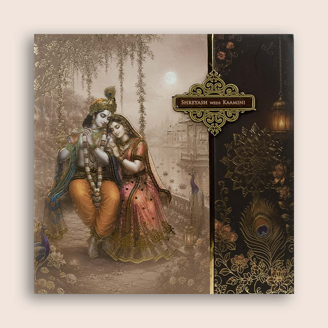 Pastel Pink Radha Krishna Door Style Marriage Invitation - KSH18730