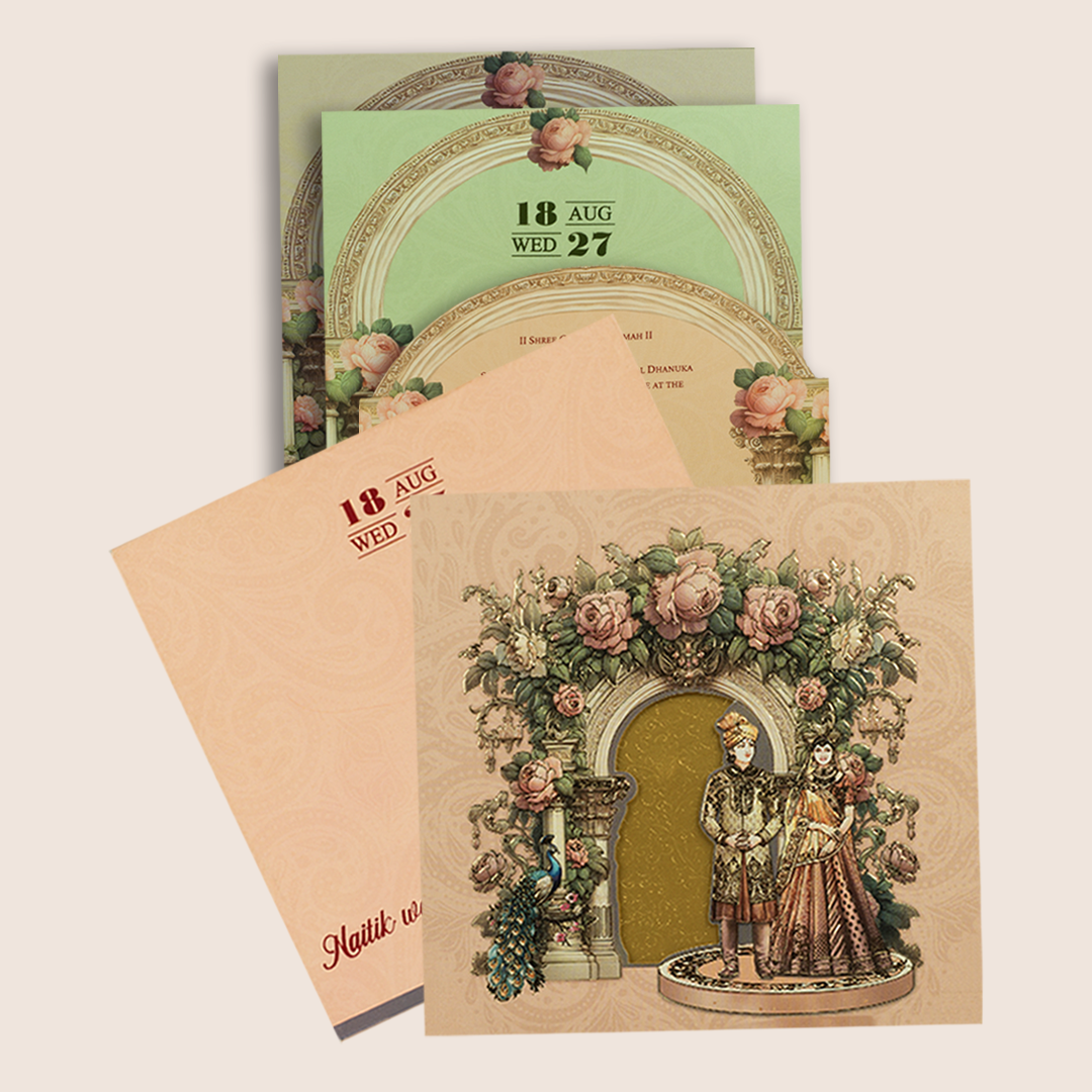 Pink Bride Groom Floral Padded Wedding Card - KPR026030