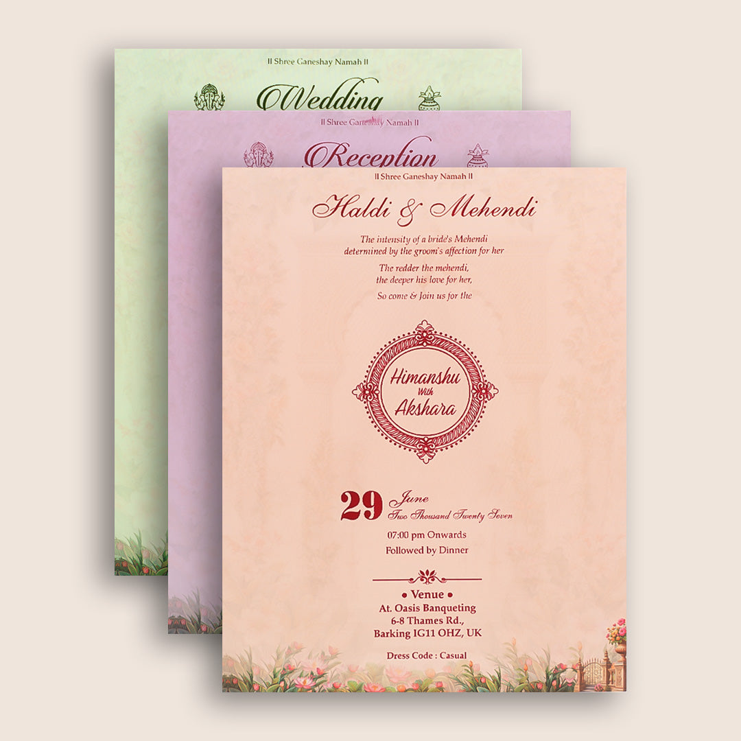 Pink Floral Elephant Padded Door Style Wedding Card - KSH73740