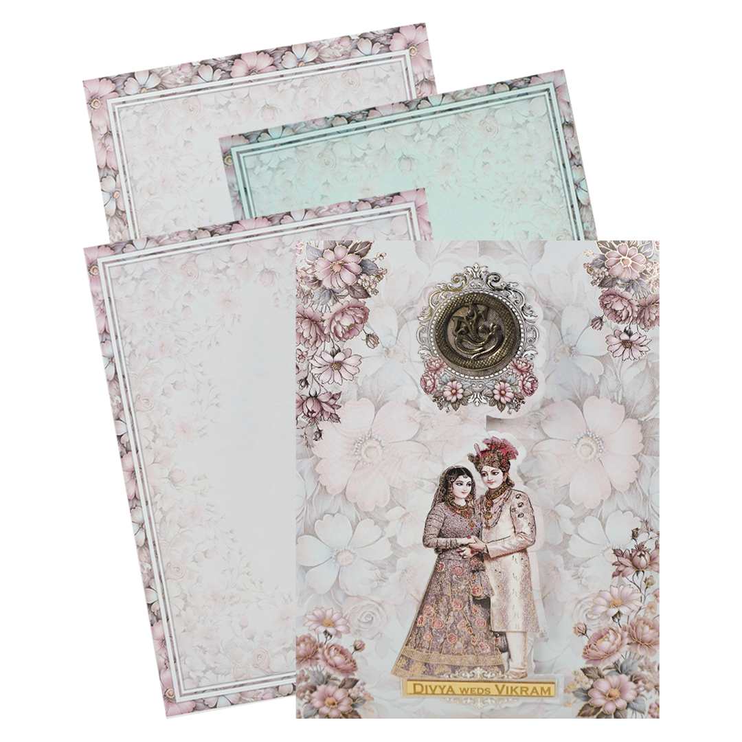 Ganesha Floral Bride & Groom Wedding Card-KNAR2402
