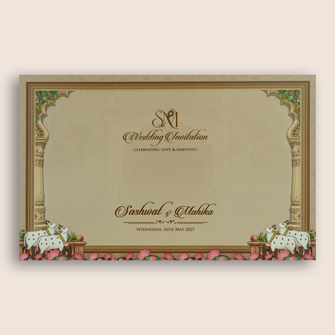 Wine Lord Radha Krishna Padded Wedding Card - KRE28810