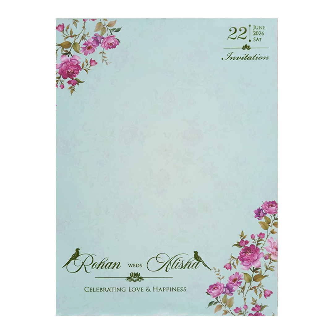 Mint Blue Floral Wedding Card - KFR16360