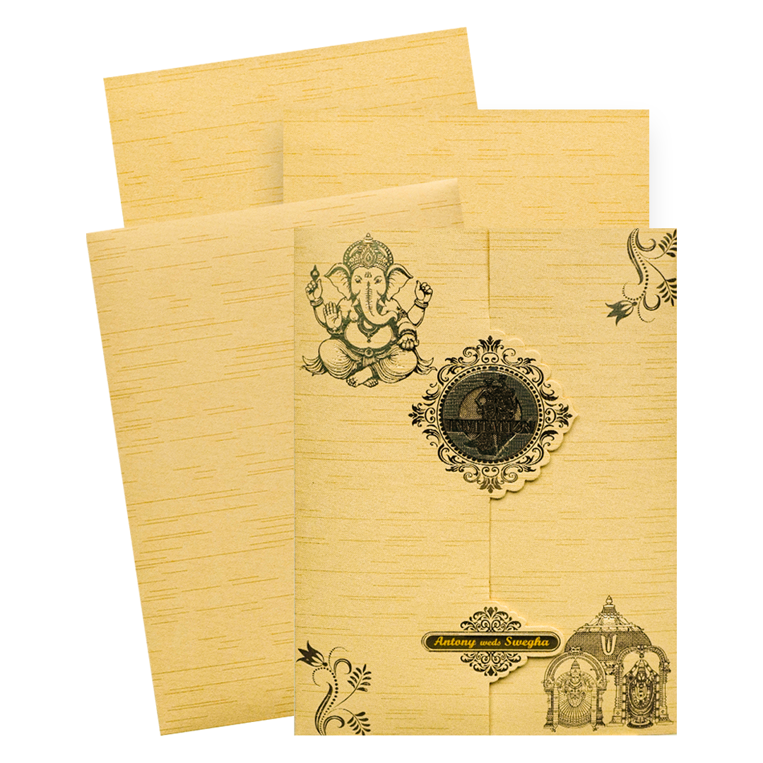 Gold Ganesha Folder Wedding Card-KNM2901G