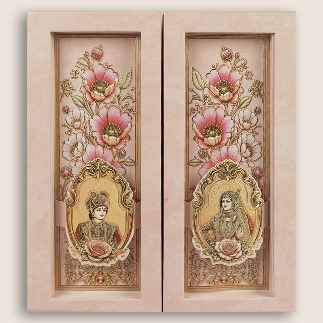 Pink Royal Bride Groom Padded Door Style Wedding Card - KPR026120
