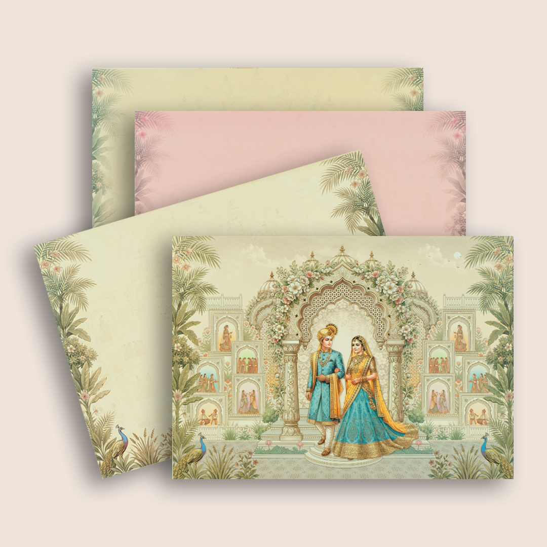 Beige Bride Groom Padded Wedding Card - KAA06110