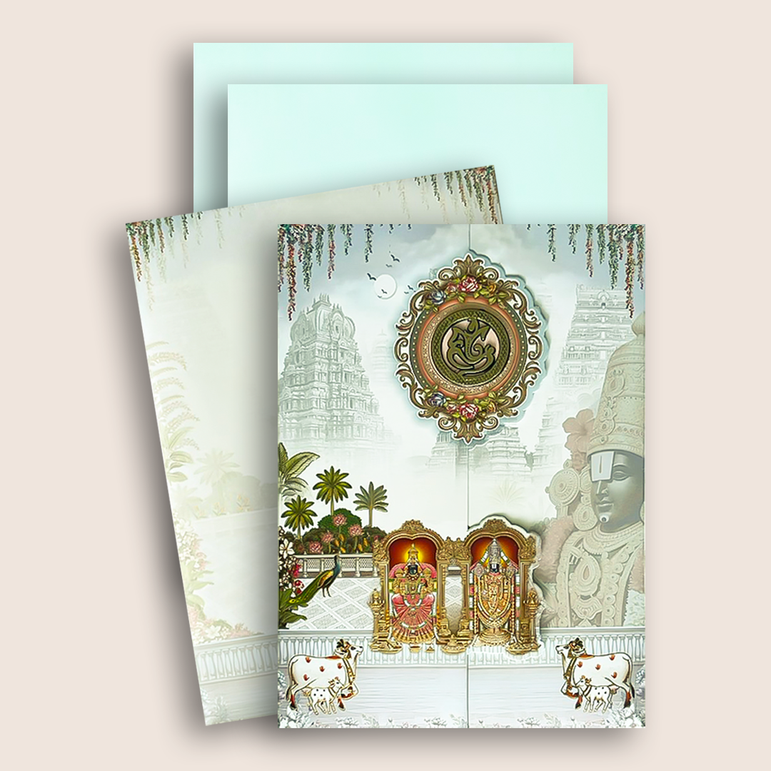 Grey Lord Balaji Padmavathi Wedding Card - KNAR2406