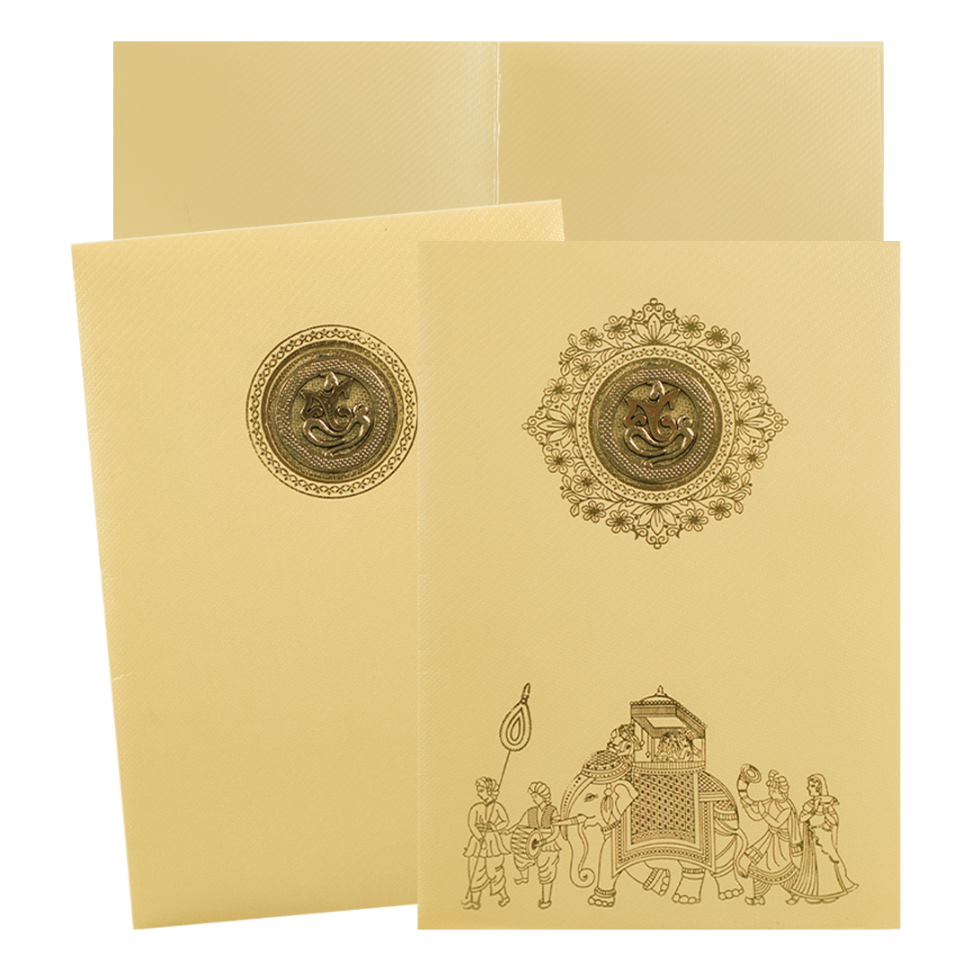 Gold Foiling Floral elephant design Wedding Card - KNKTC039