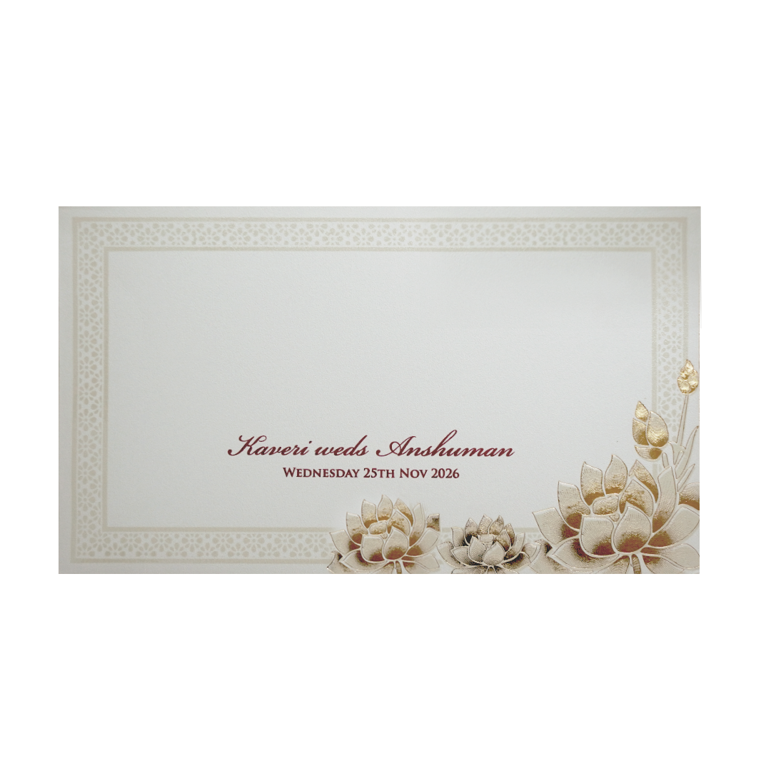 Ivory Lotus Gold Foil Luxury Wedding Invitation Card-KPR24600