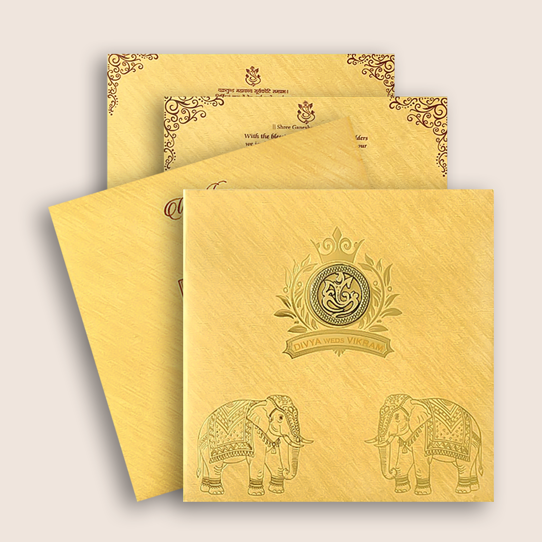 Gold Padded Elephant Wedding Card - KNPO5525G