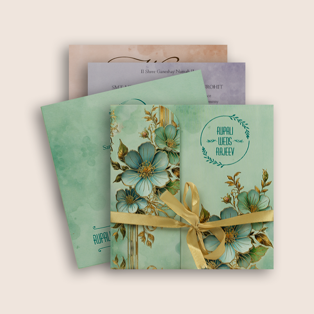 Pastel Blue Floral Door Style Marriage Card - KPR07120