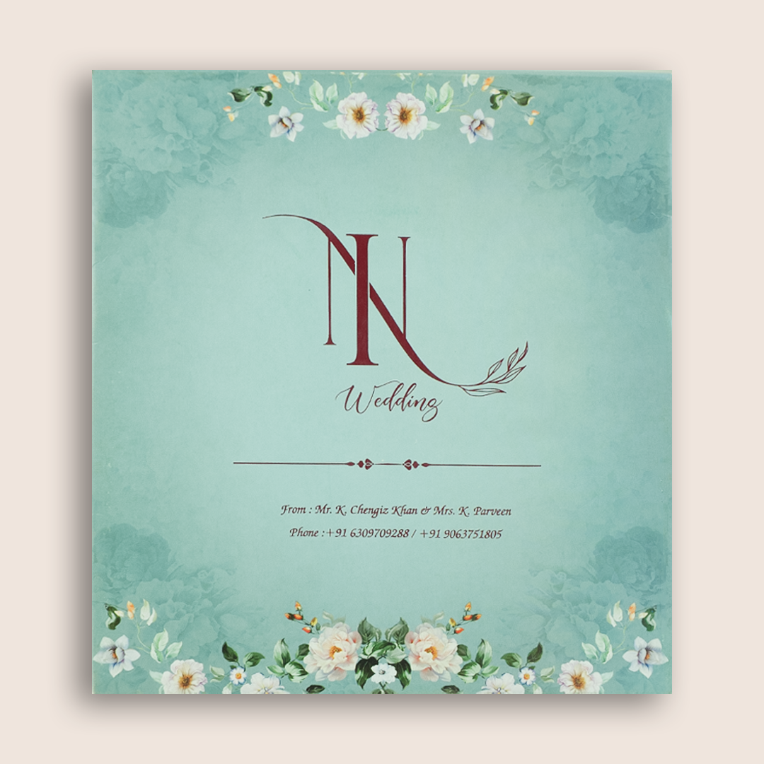 Blue Floral MDF Laser Cut Invitation Card-KNKA8062