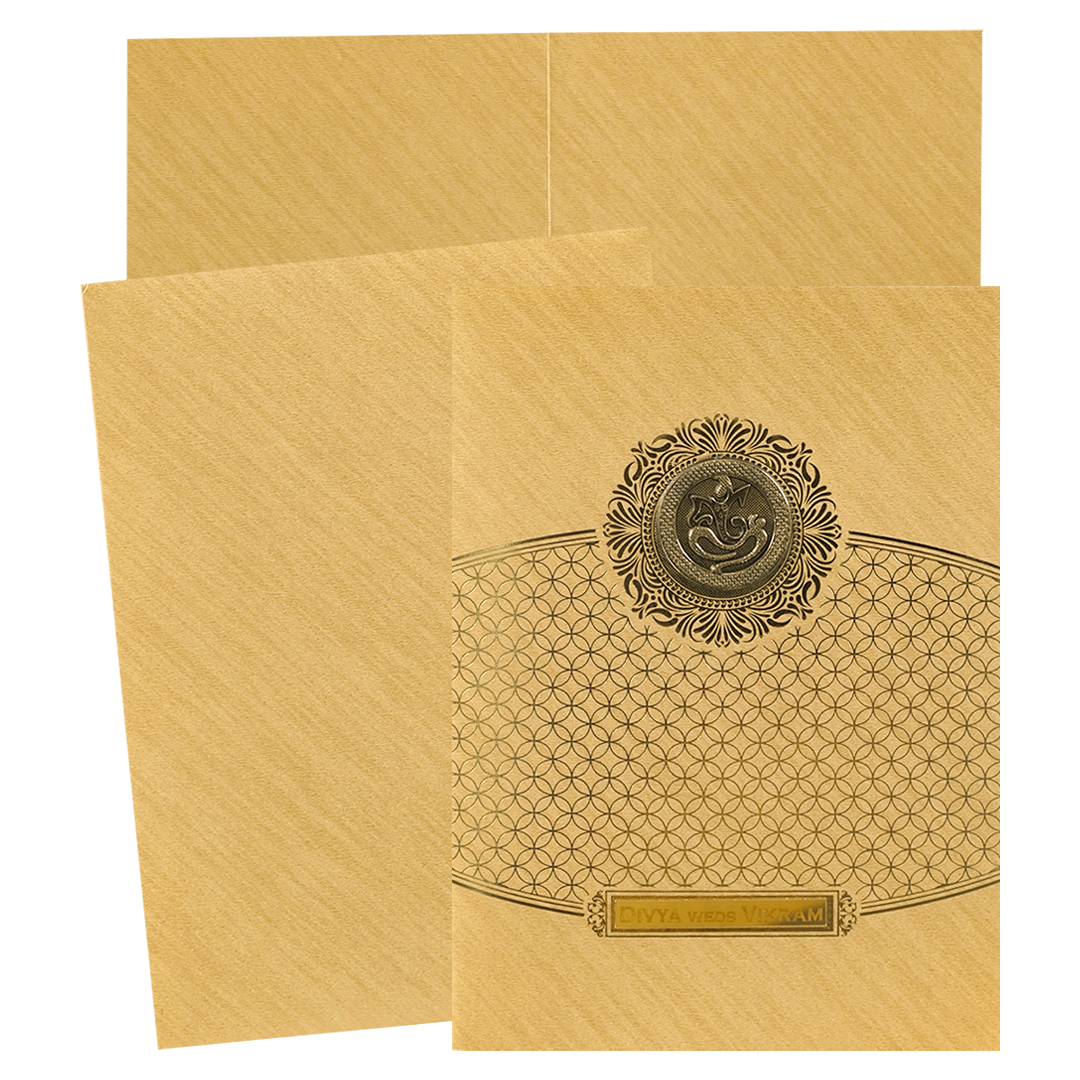 Beige Gold Medallion Wedding Card-KNCM044G