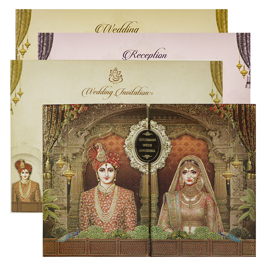 Brown Royal Couple Padded Wedding Card-KRB09310