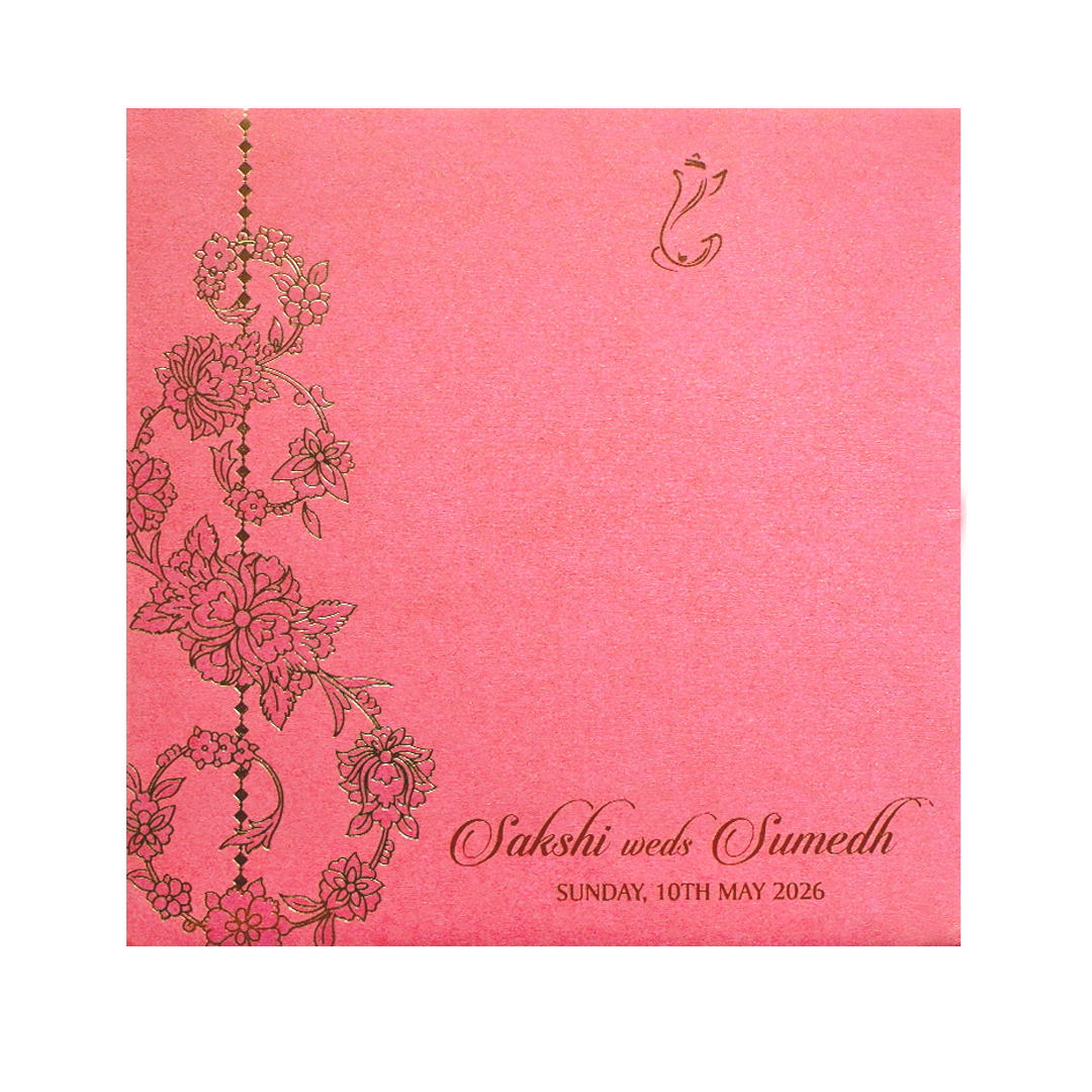 Pink Floral Laser Cut Wedding Card-KPR06150
