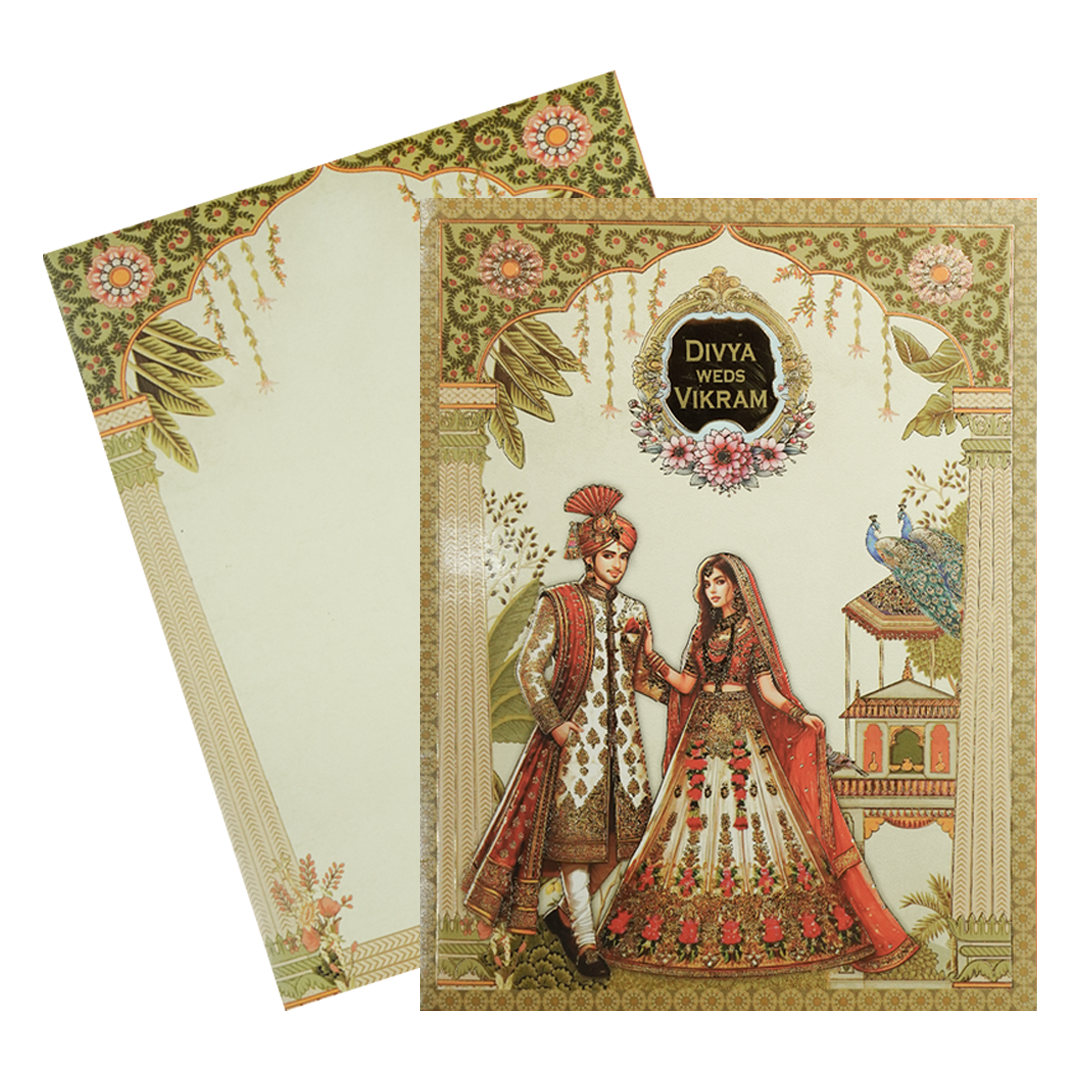 Mint Green Peacock Couple Wedding Card-KNKJ1144