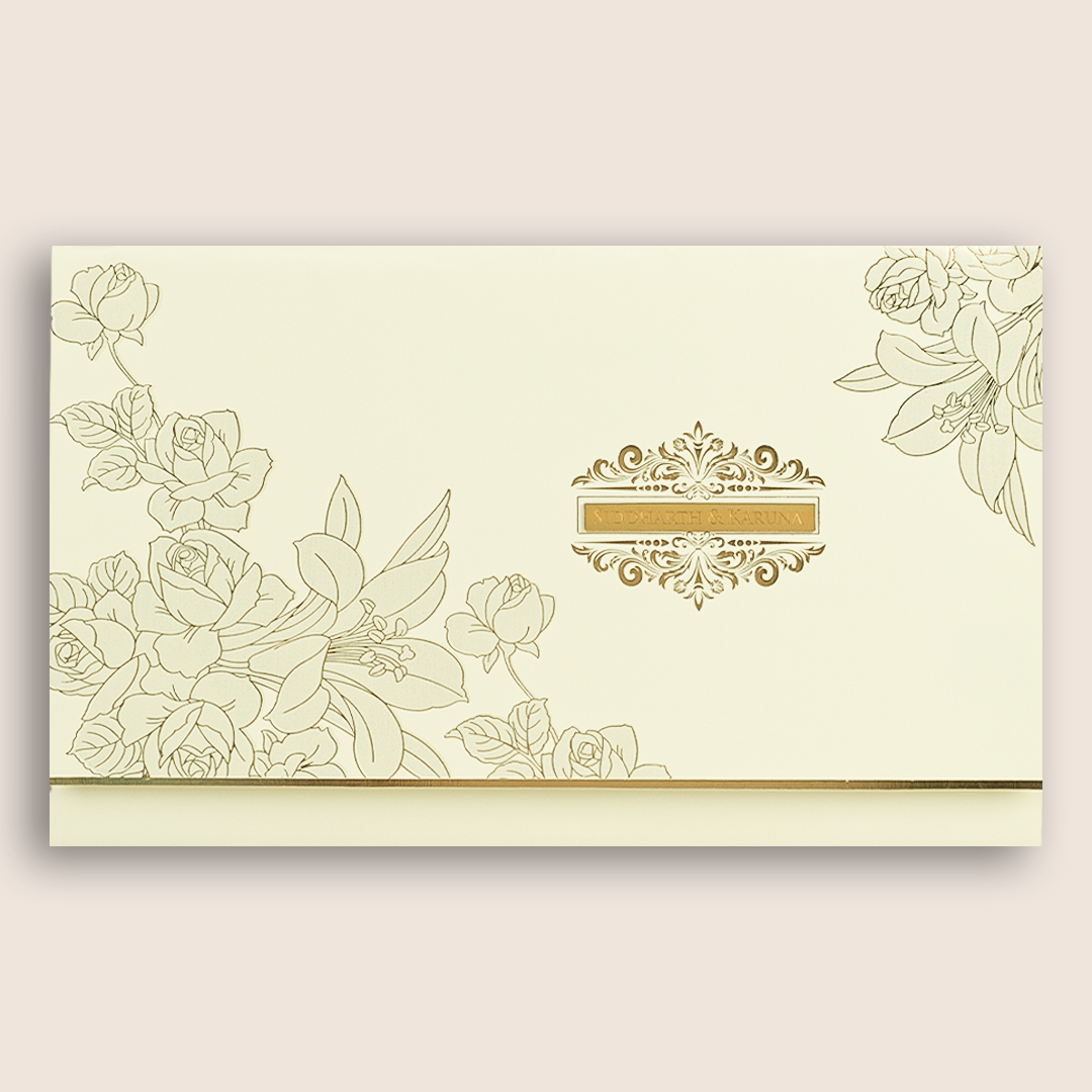 Cream Embossed Floral Marriage Card - KPR010300