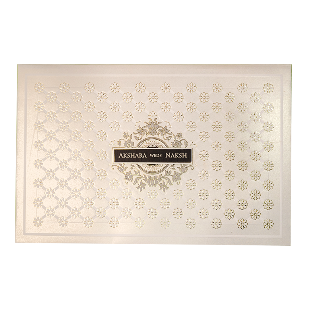 White Floral Padded Wedding Card-KSH73520