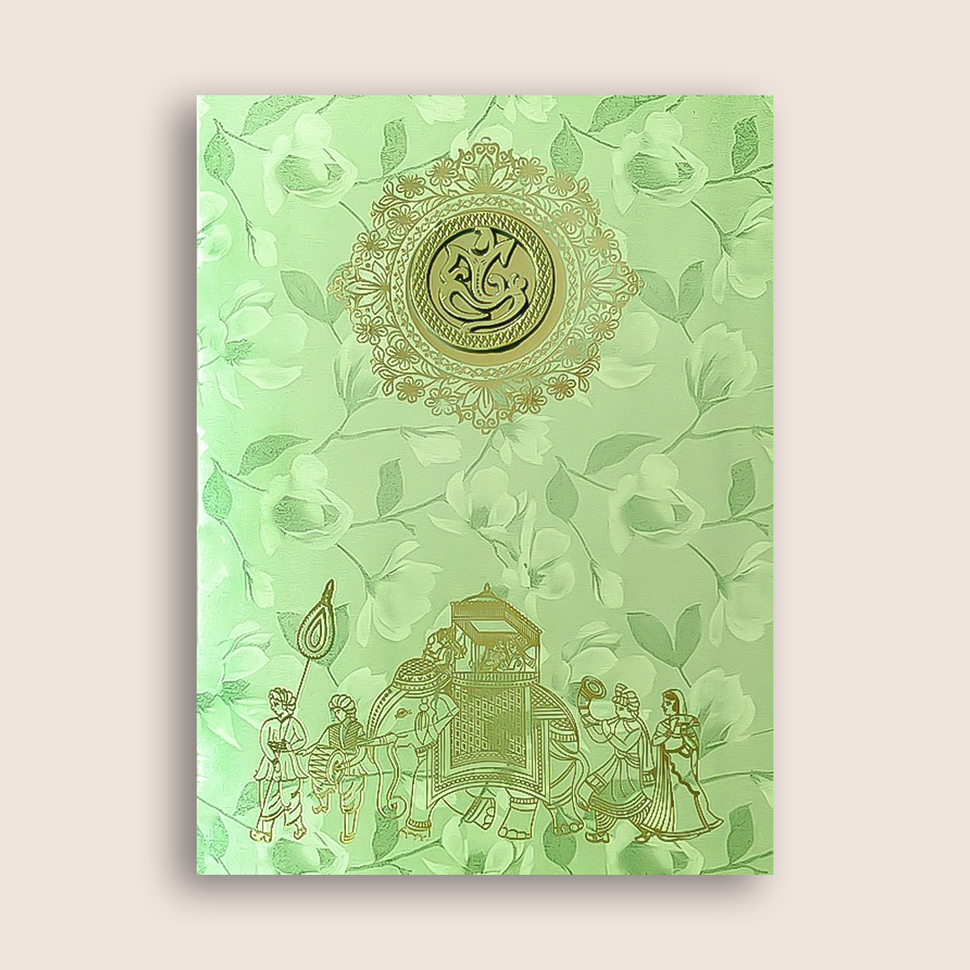 Green Gold Elephant Wedding Card - KNKC039GN