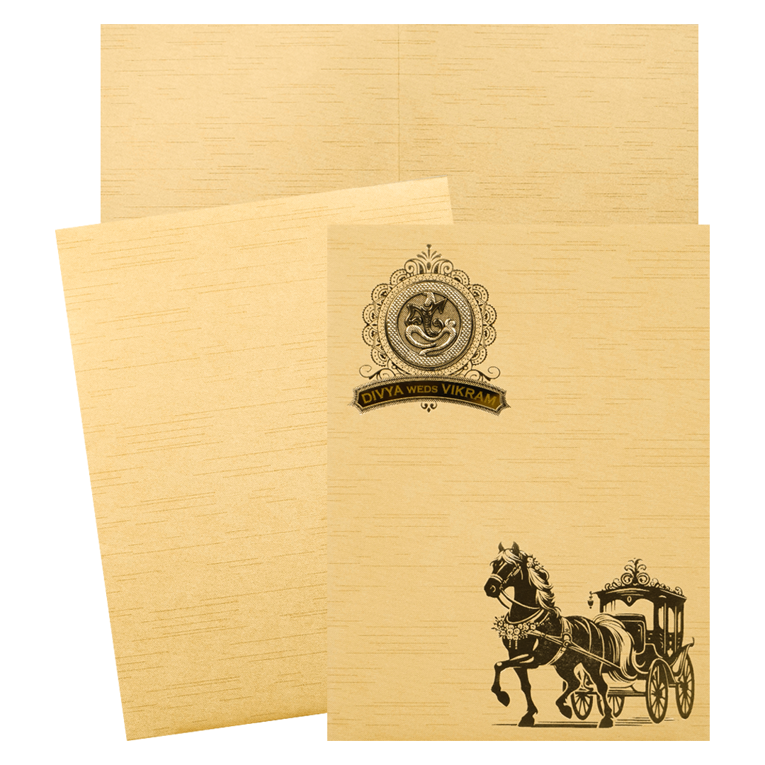Gold Horse Carriage Wedding Card-KNRM7084G