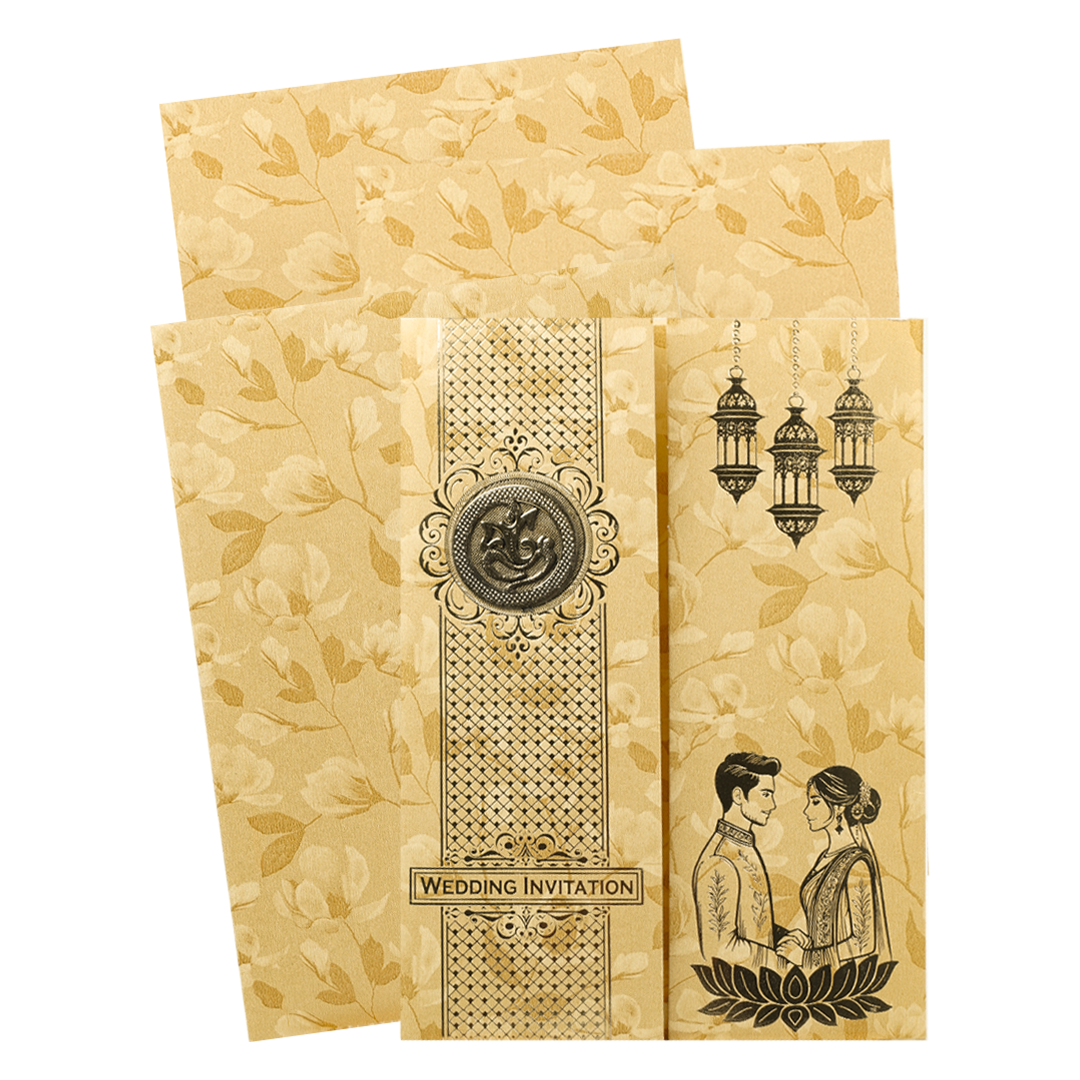 Gold Door Style Floral Bride&Groom Wedding Card-KNKC46GF