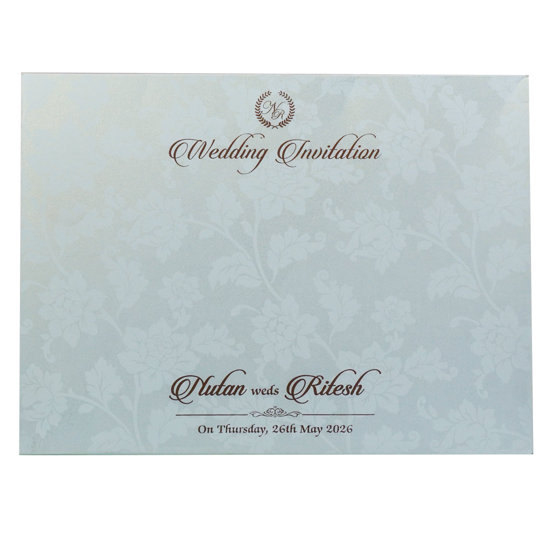 White Floral Patterned Embossed Padded Wedding Card - KRE28600
