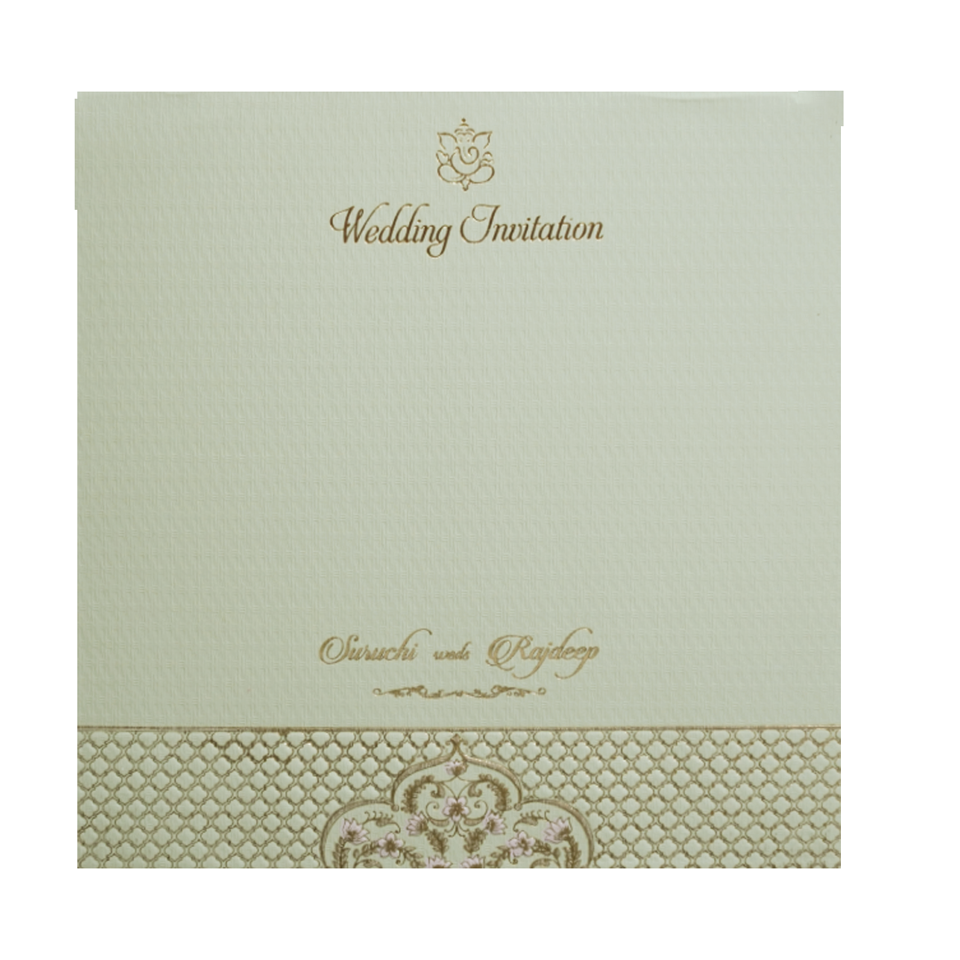 Green Pink Floral Padded Wedding Card -KMMWD1124