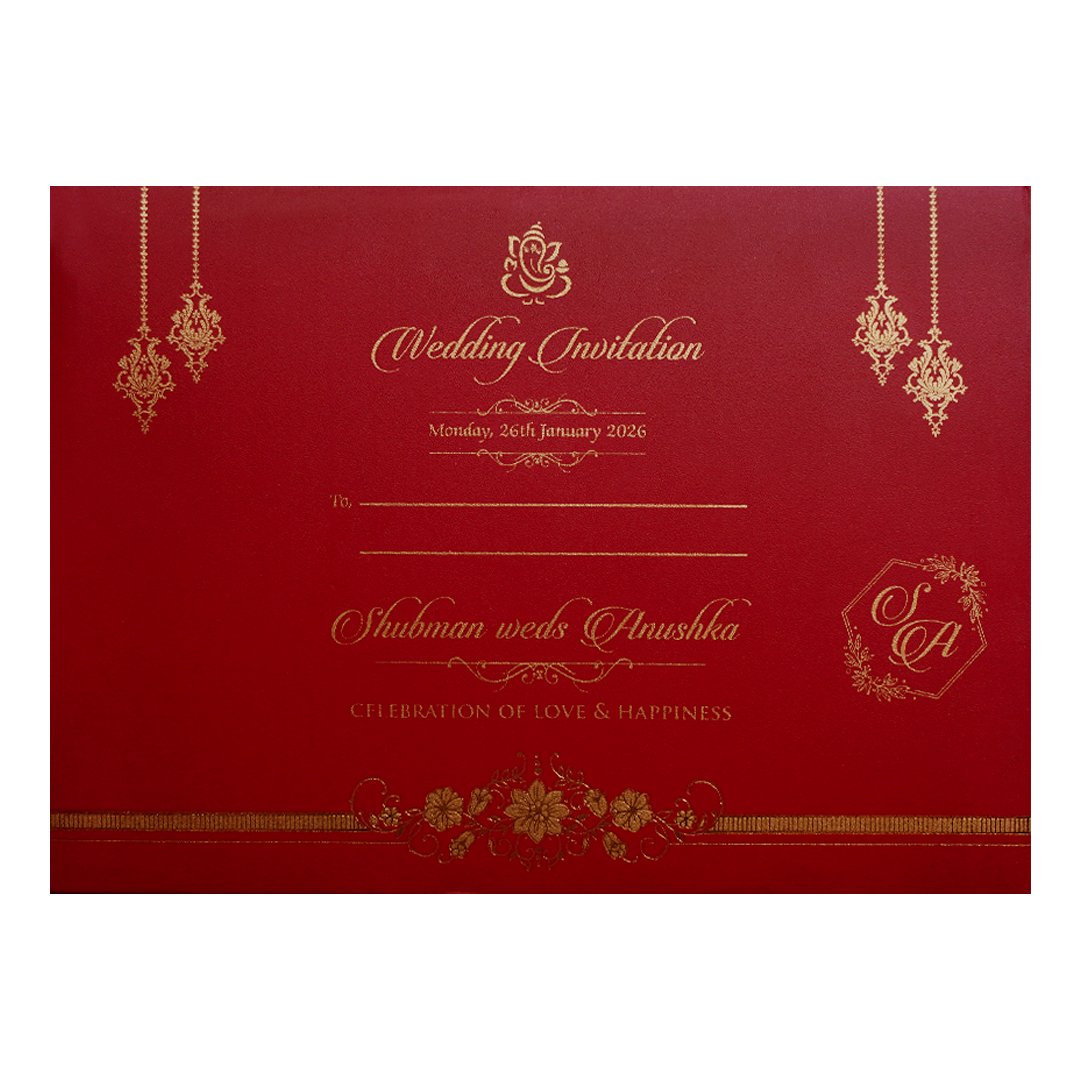 Red Frame Style Embossed Padded Wedding Card-KRB09680