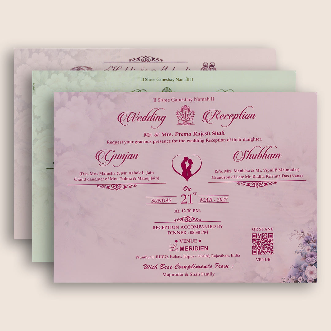 Lavender Floral Padded Door Style Marriage Invitation - KSH27050