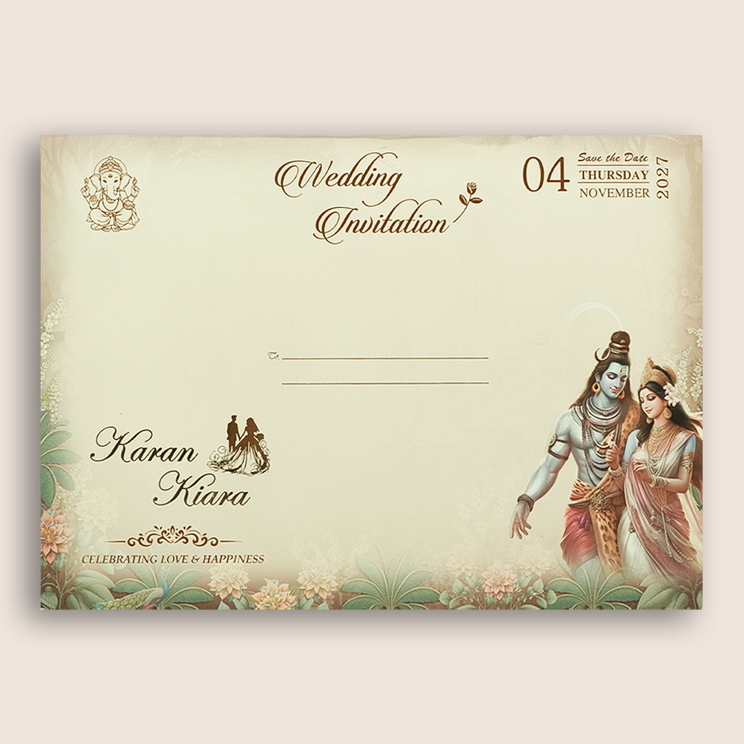 Peach Padded Lord Shiva Parvati Wedding Invitation - KSH72220