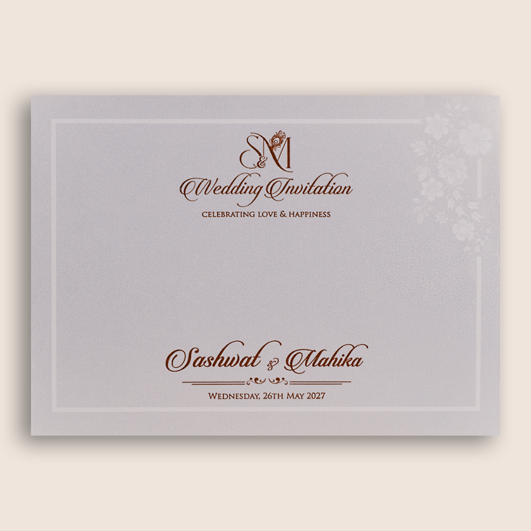Ivory Embossed Floral Padded Wedding Invitation Card - KRE29250