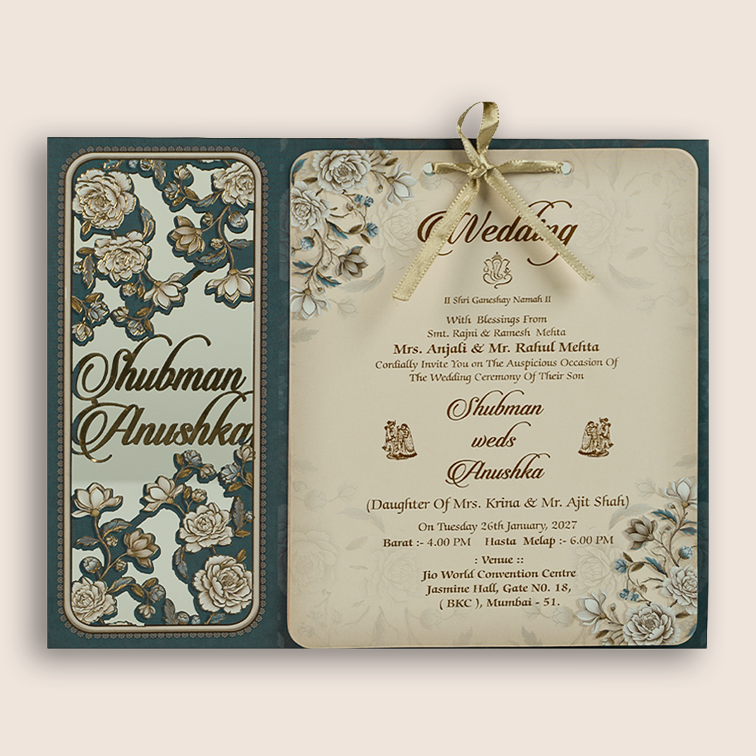 Grey Floral MDF Laser Cut Wedding Invitation Card - KRB10030