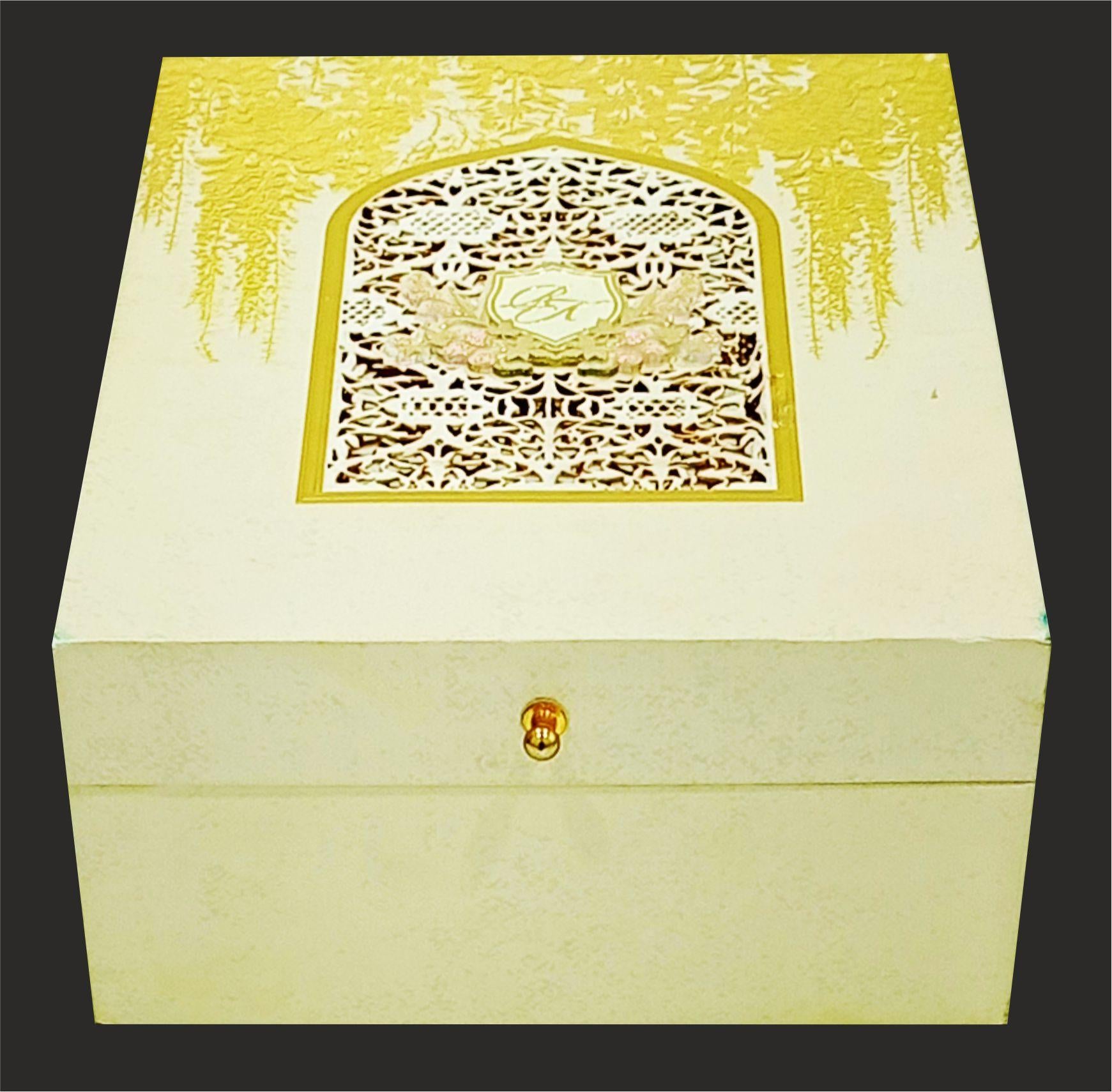 Cream Ultra Premium Laser Cut Luxury Invitation Box-KNKUP038-King of Cards
