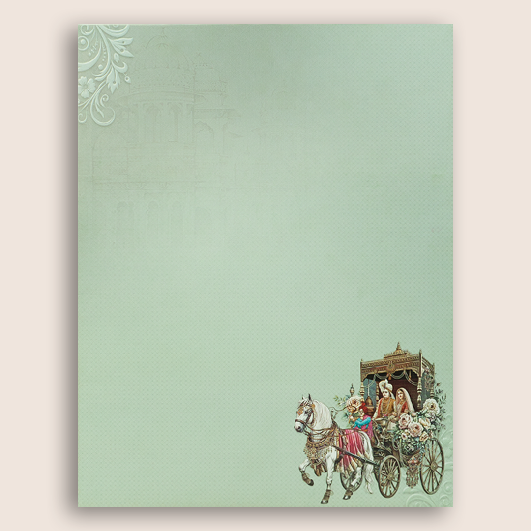 Teal Green Horse Chariot Bride Groom Wedding Card - KNKJ1164