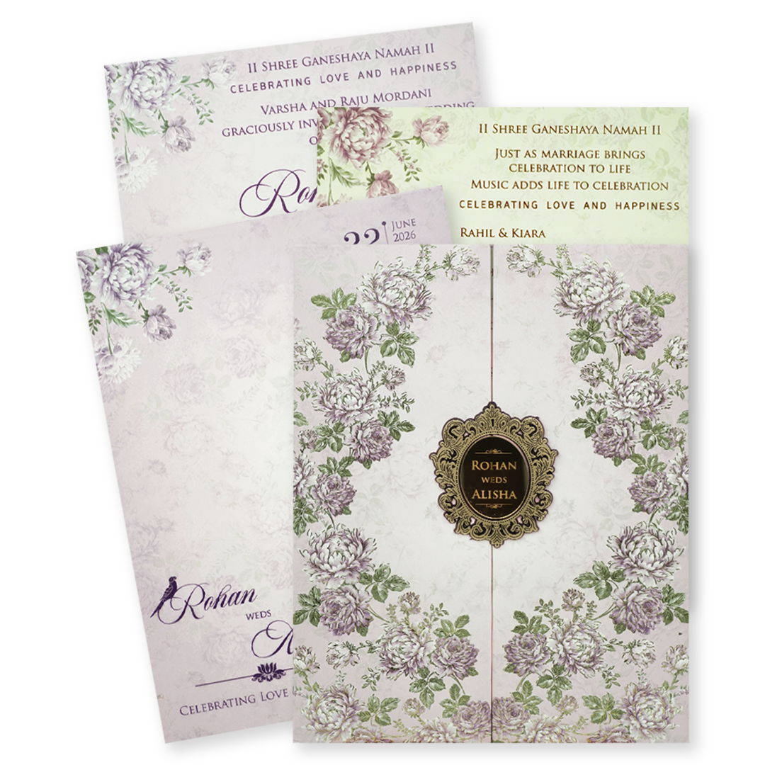 Pastel Pink Floral Padded Wedding Card-KFR15340