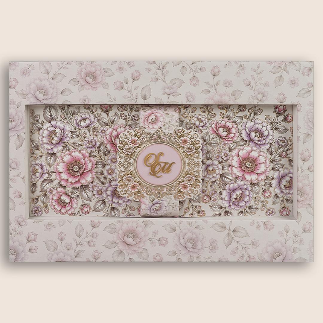 White Floral Padded Wedding Invitation Card - KPR026160