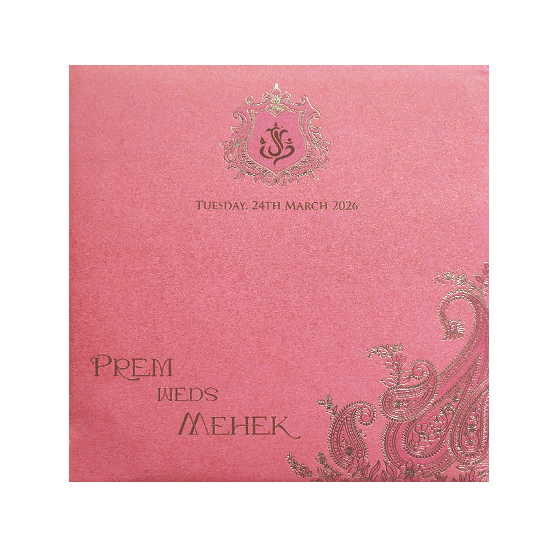 Pink Paisley Embossed Wedding Card-KPR06100