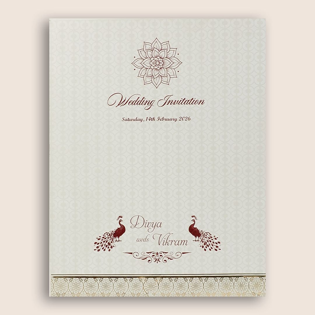 White Gold Floral Padded Wedding Card-KNMS9307