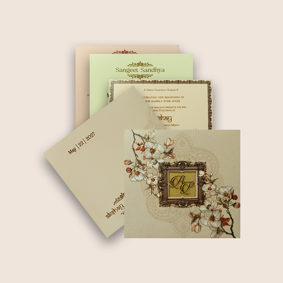 Grey Embossed Floral Padded Invitation Card - KPR026060