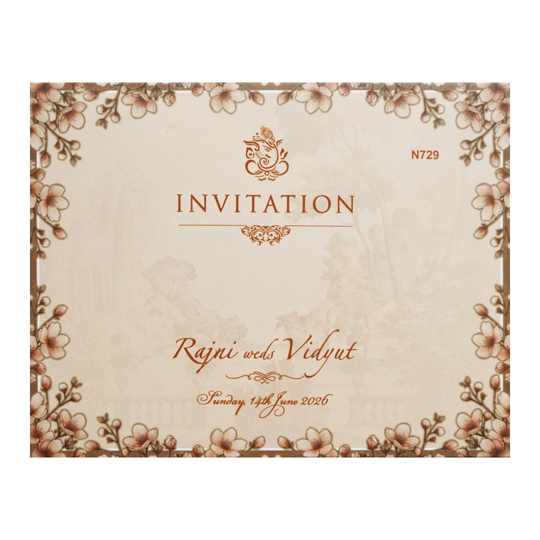 Cream Garden Couple Floral Padded Wedding Card - KVN07290