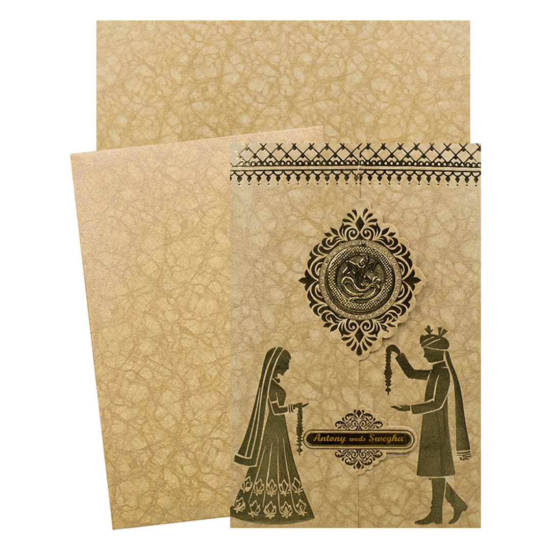 Gold Door Style Bride Groom Wedding Card-KNK3602BR