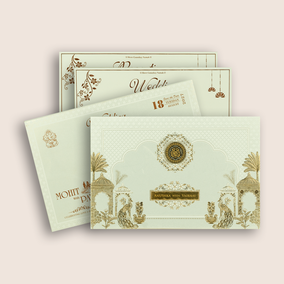 White Embossed Floral Padded Wedding Invitation - KSH27220