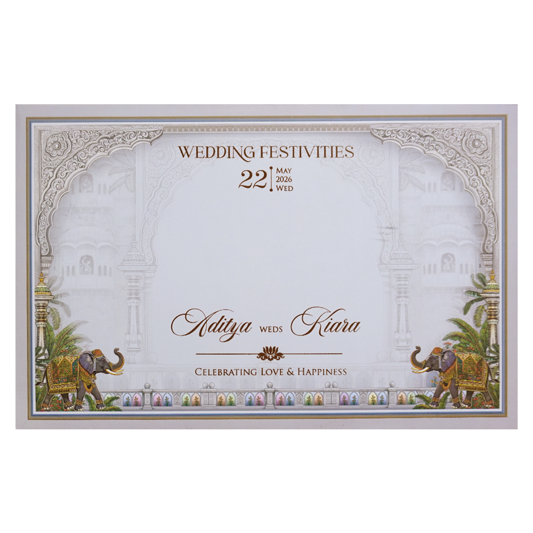 Royal Grey Palace Theme Wedding Card - KFR16330
