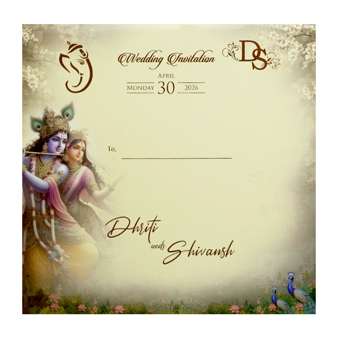 Yellow Radha Krishna Padded Wedding Card - KSH72680