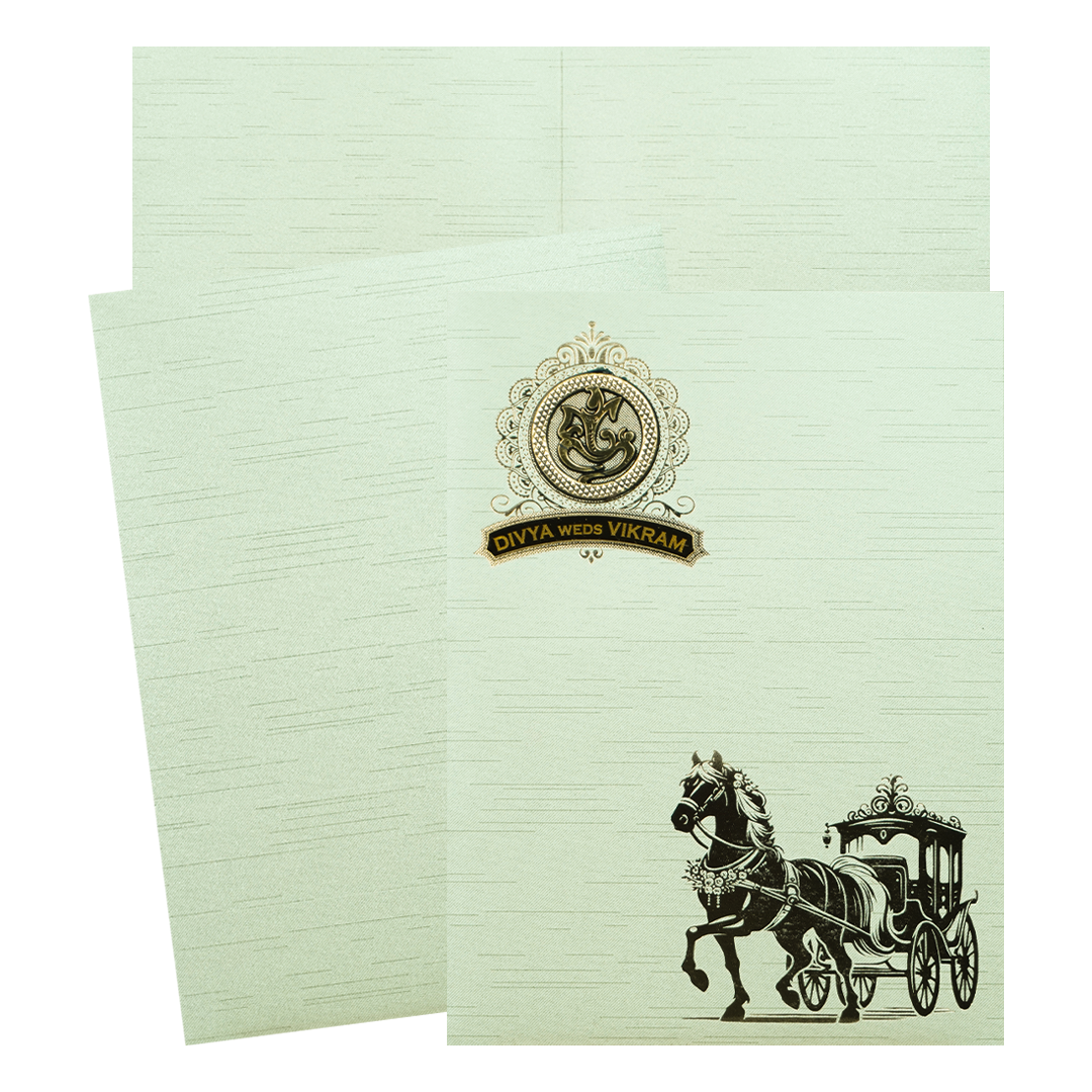 Green Gold Horse Carriage Wedding Card-KNRM7084N