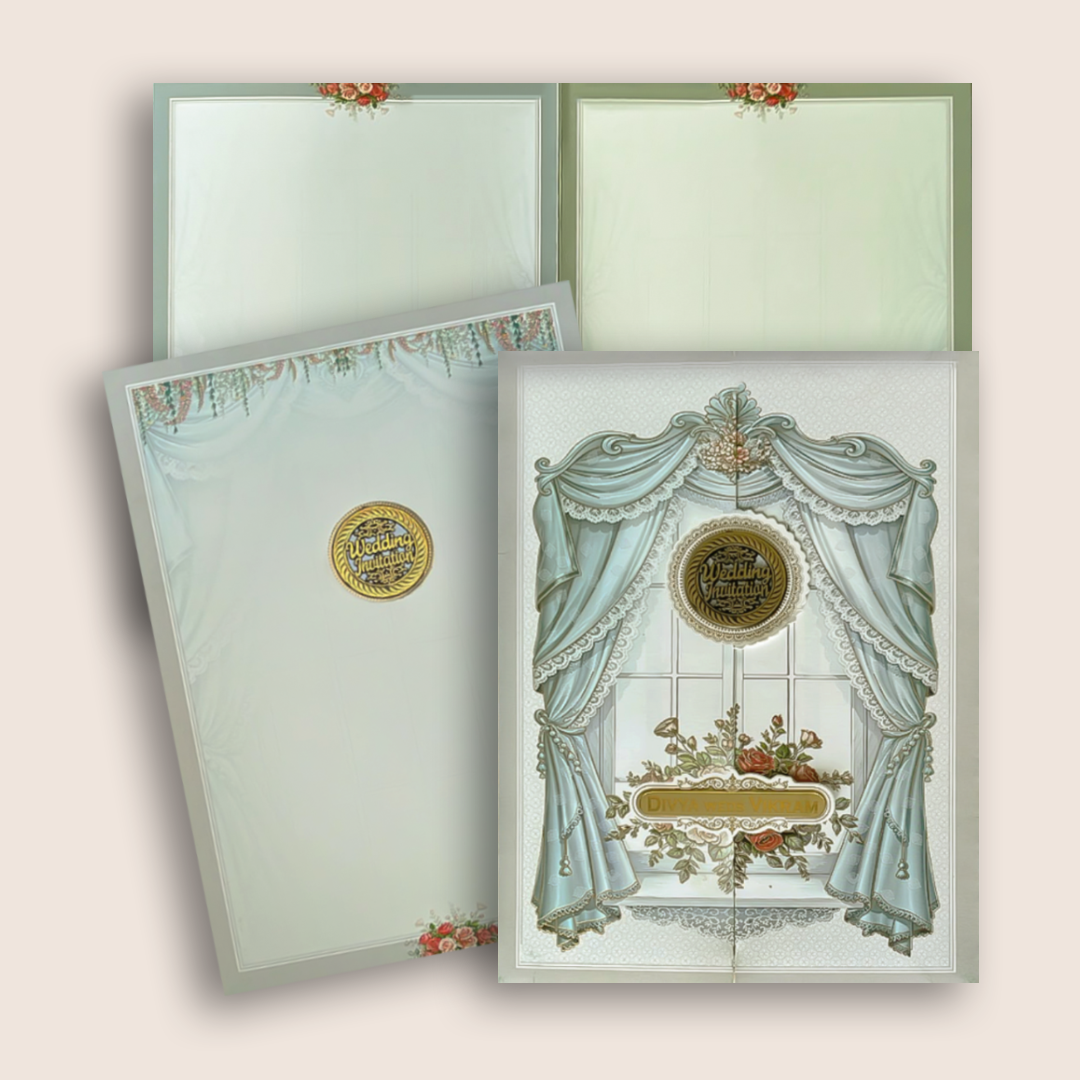 Grey Royal Window Door Style Wedding Card - KNAR2408
